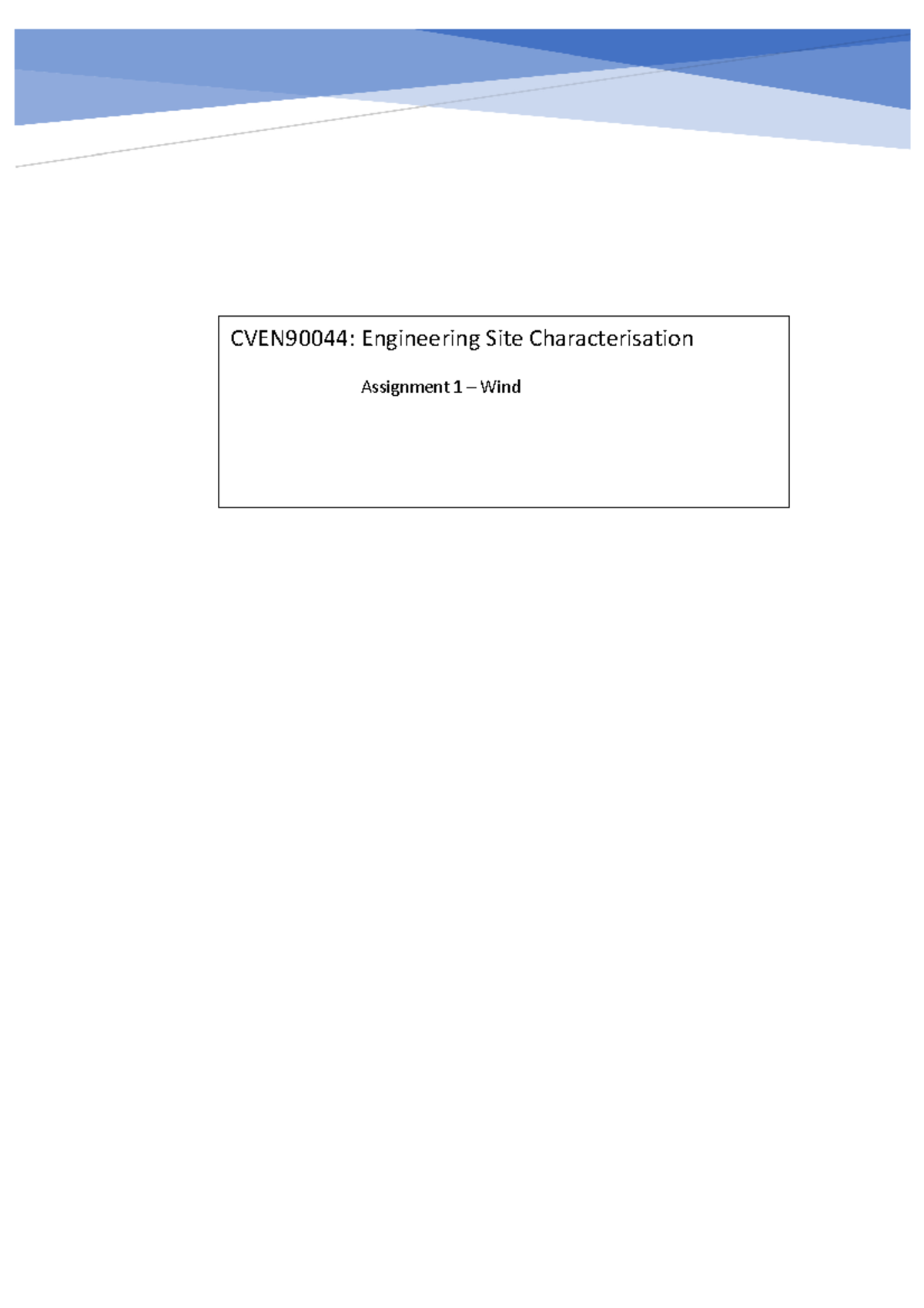 Assignment 1 - Wind - CVEN90044: Engineering Site Characterisation ...
