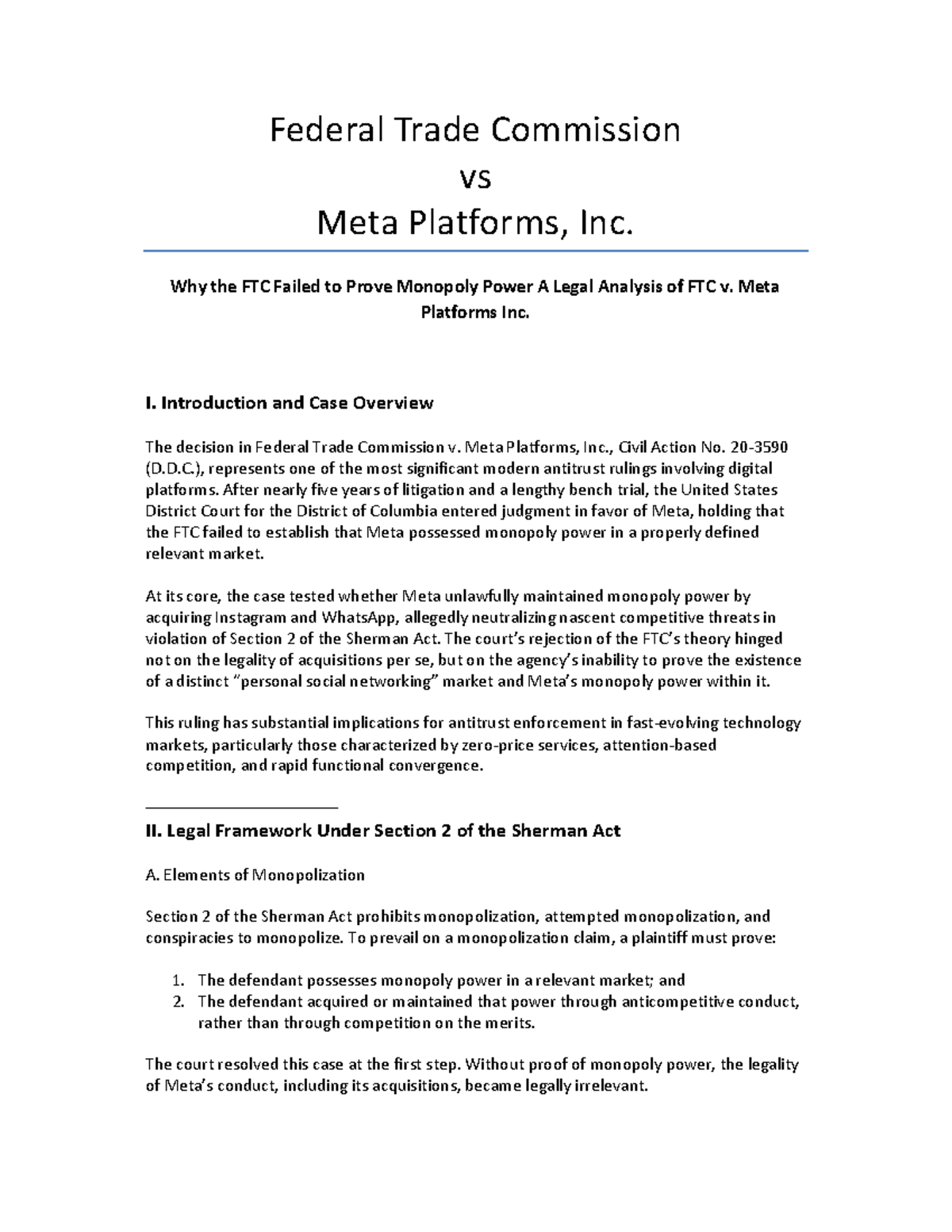 FTC Vs Meta - Why the FTC Failed to Prove Monopoly Power: A Legal ...