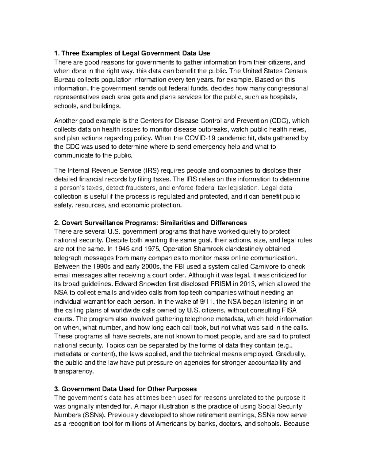 Assignment 6: Exploring Government Data Use and Privacy Issues - Studocu