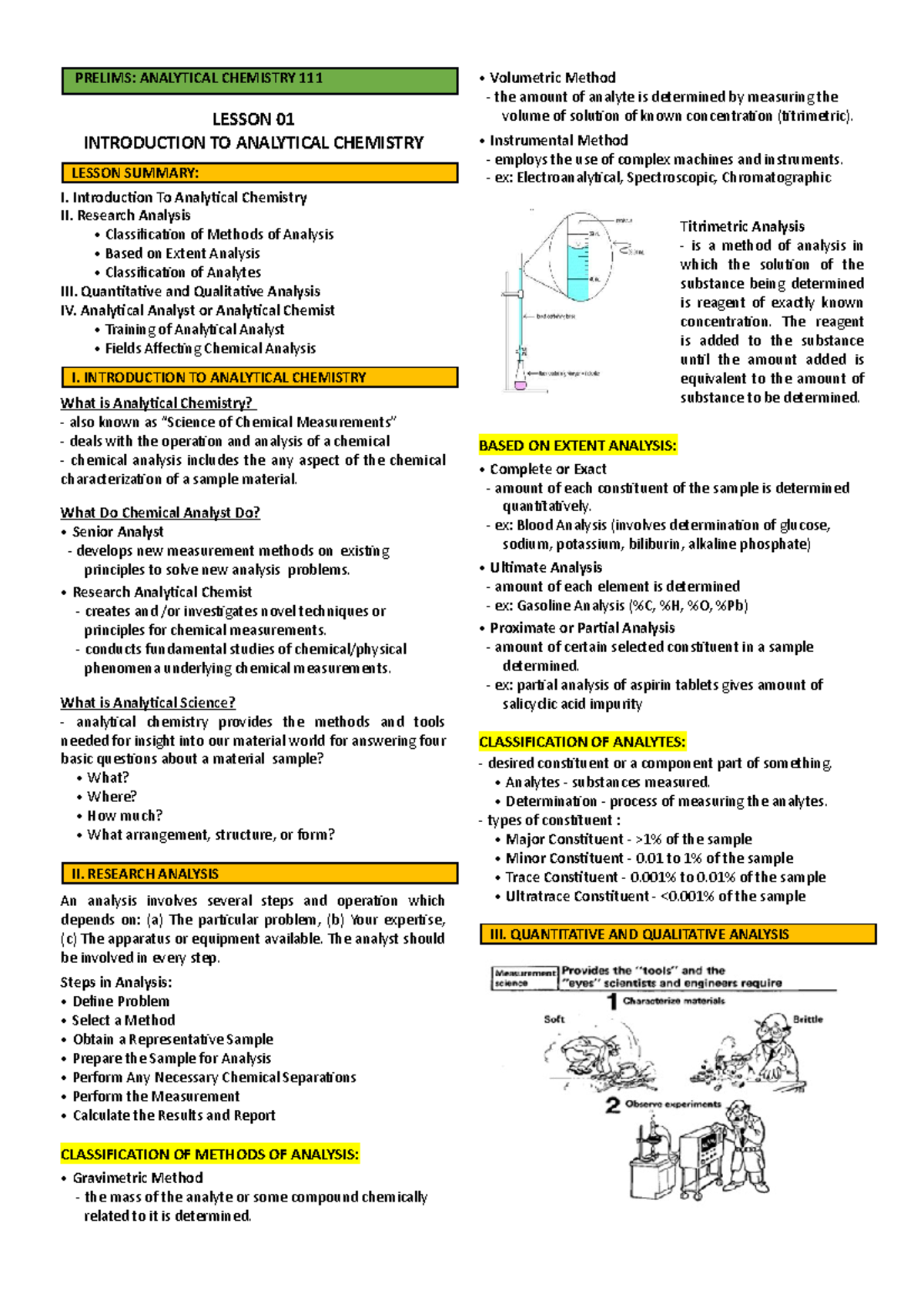 ANCH111 Prelims Summary Notes: Analytical Chemistry Concepts - Studocu