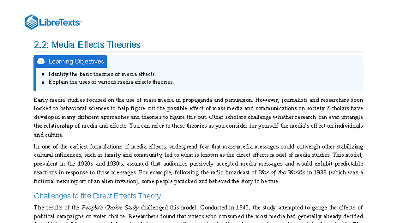 2.2: Media Effects Theories - Understanding Media Influence - Studocu