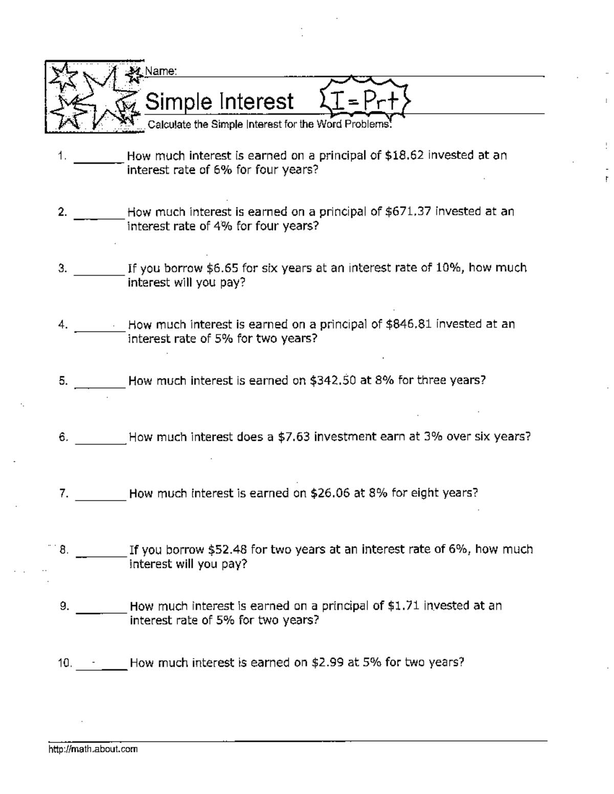 Lesson 1: Simple Interest Word Problems and Solutions - Studocu
