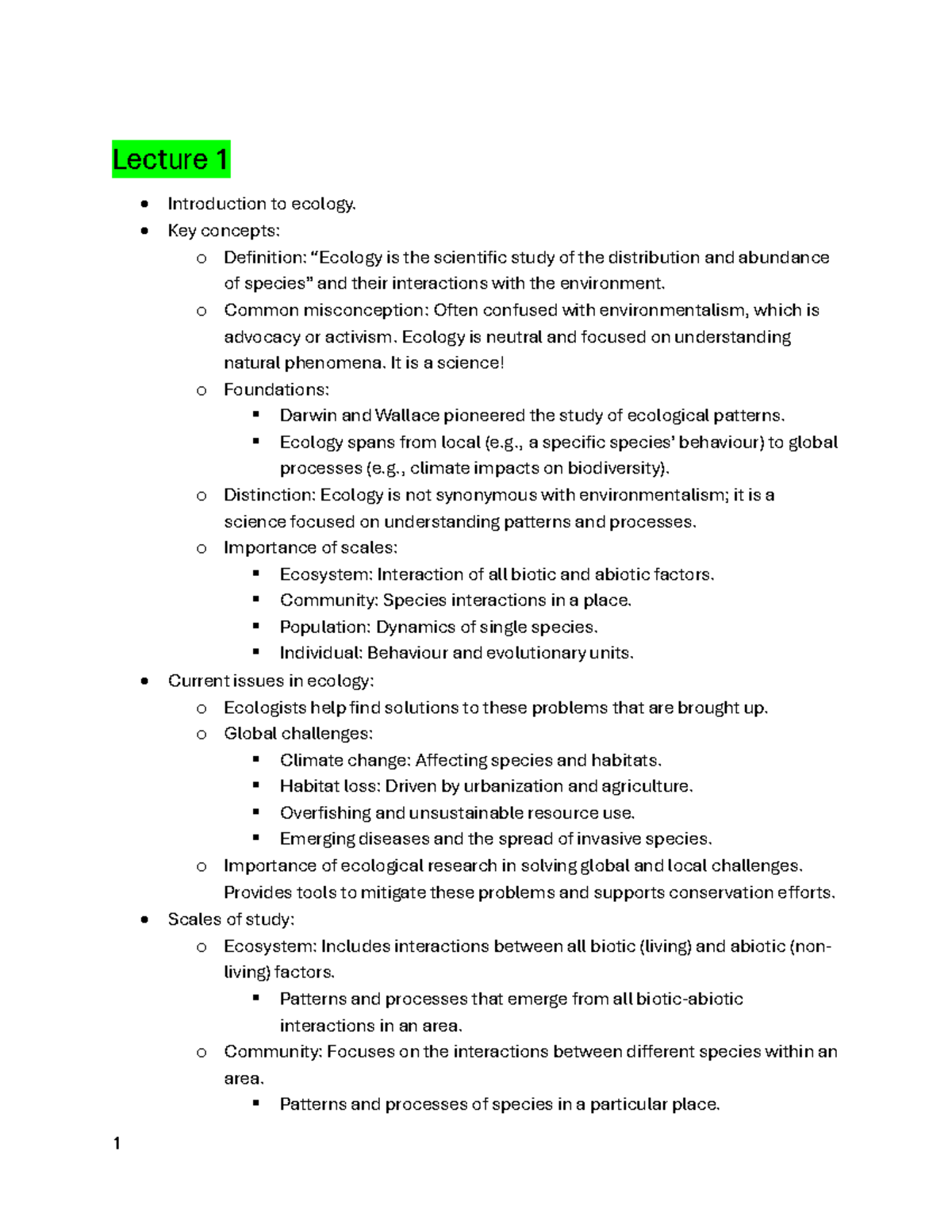Ecology 101: Lecture Notes on Key Concepts and Principles - Studocu