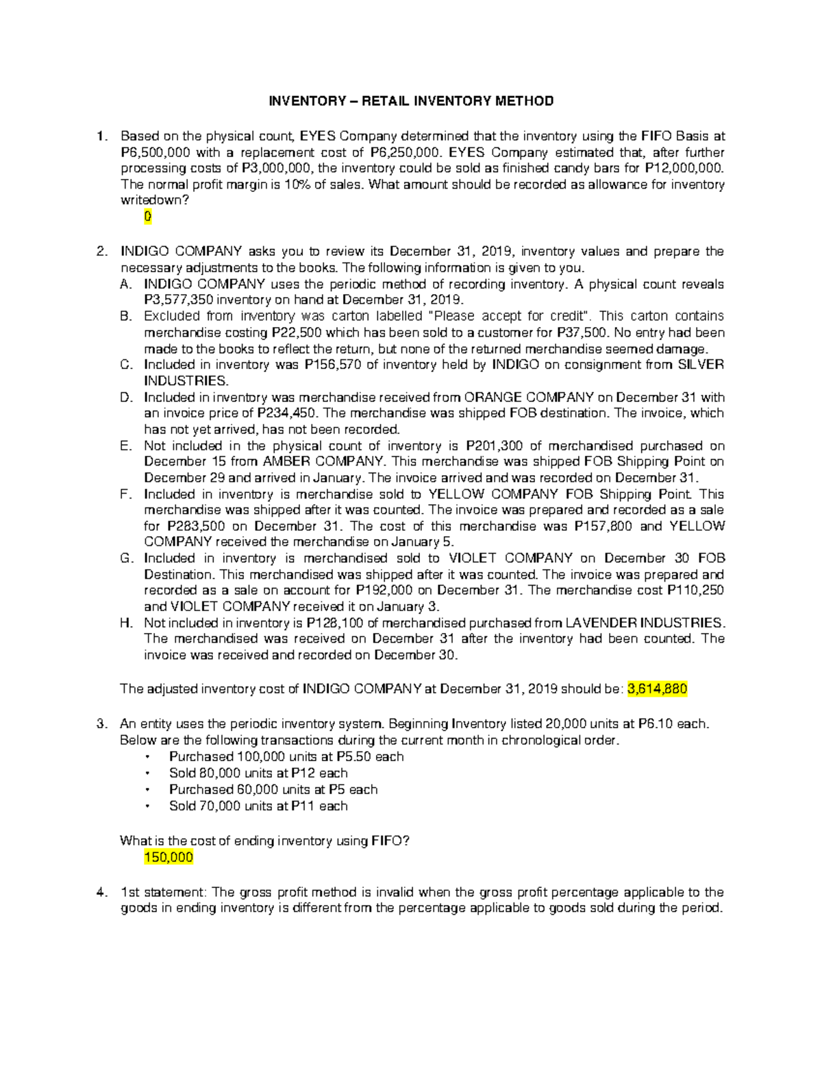Inventory Retail Inventory Method - INVENTORY – RETAIL INVENTORY METHOD ...