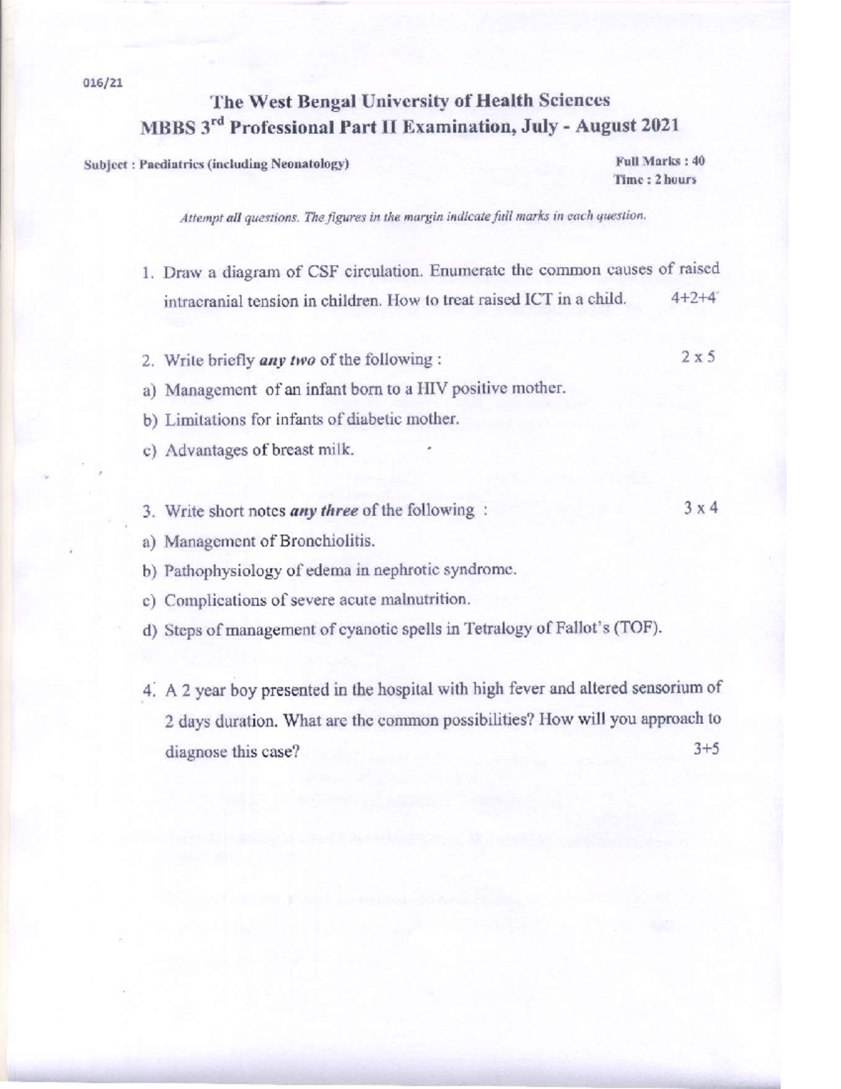 W.B.U.H.S MBBS 3rd Professional Part II Exam July-Aug 2021 Notes - Studocu