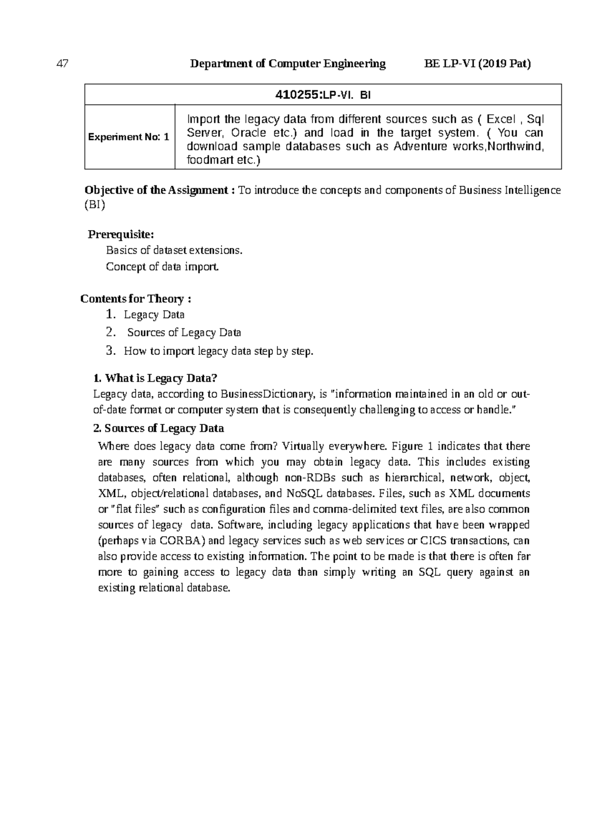 410255: Practical 1 - Importing Legacy Data for Business Intelligence ...
