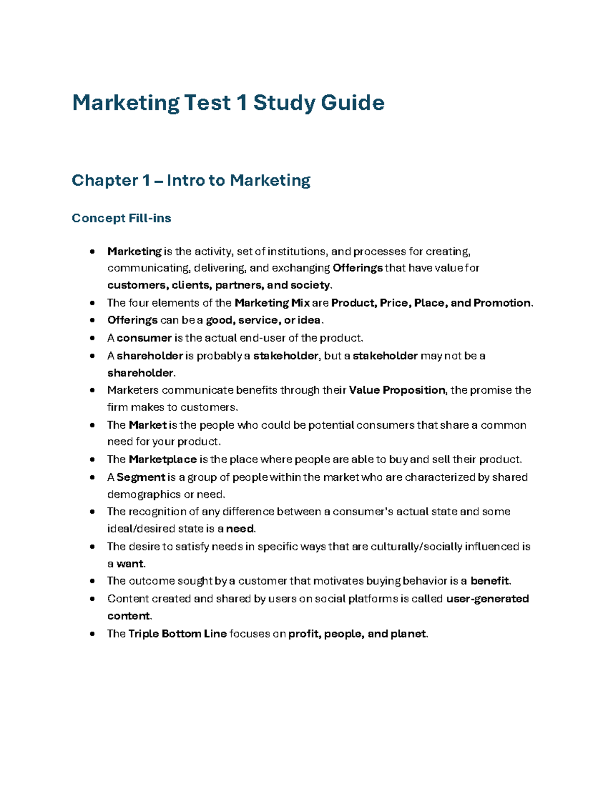 Marketing Test 1 Study Guide: Key Concepts & Strategies for Success ...