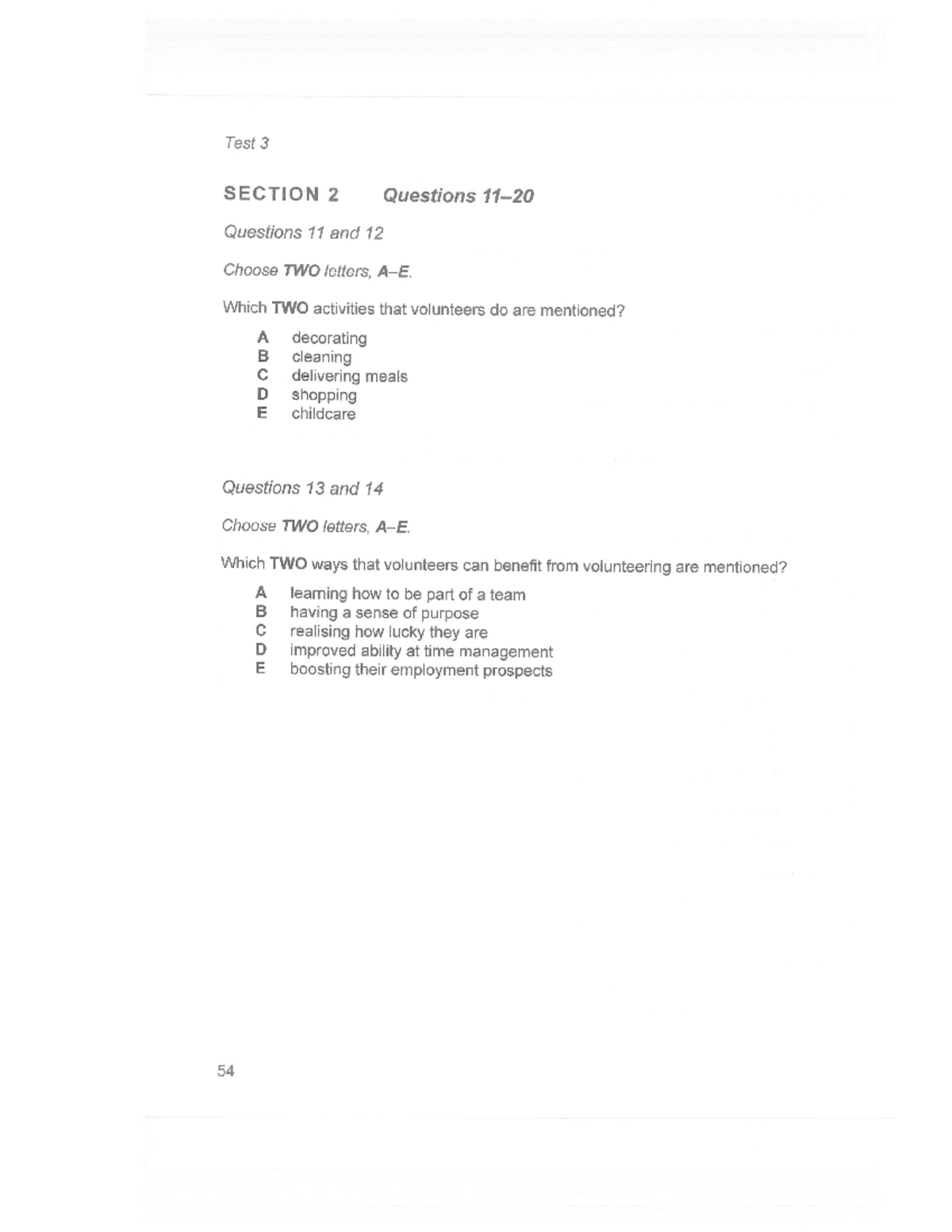 Cambridge IELTS 14 Test 3 Section 2: Volunteer Activities and Benefits ...