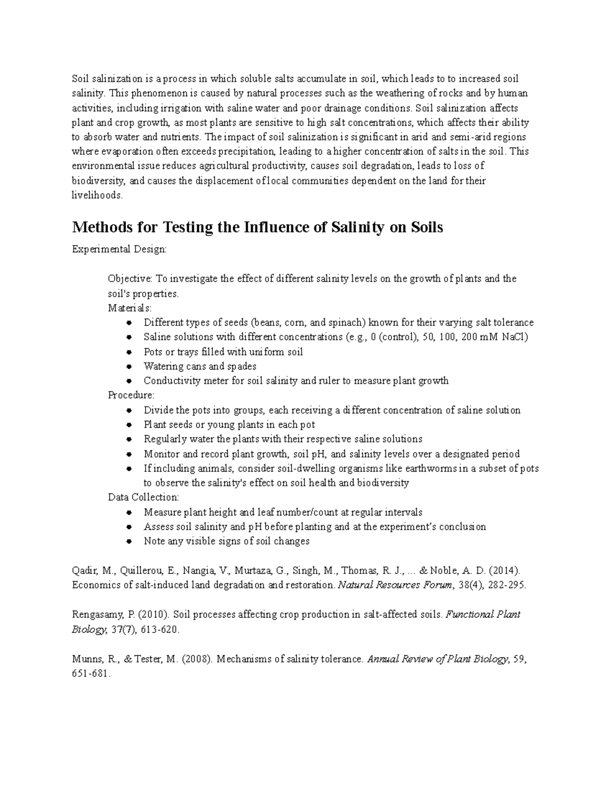 Salinity Impacts on Soil and Plant Growth - Soil Salinization Lab - Studocu