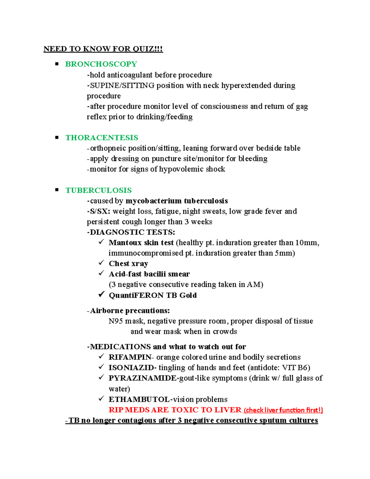 RESP 101 - Respiratory System Quiz Study Guide - Studocu