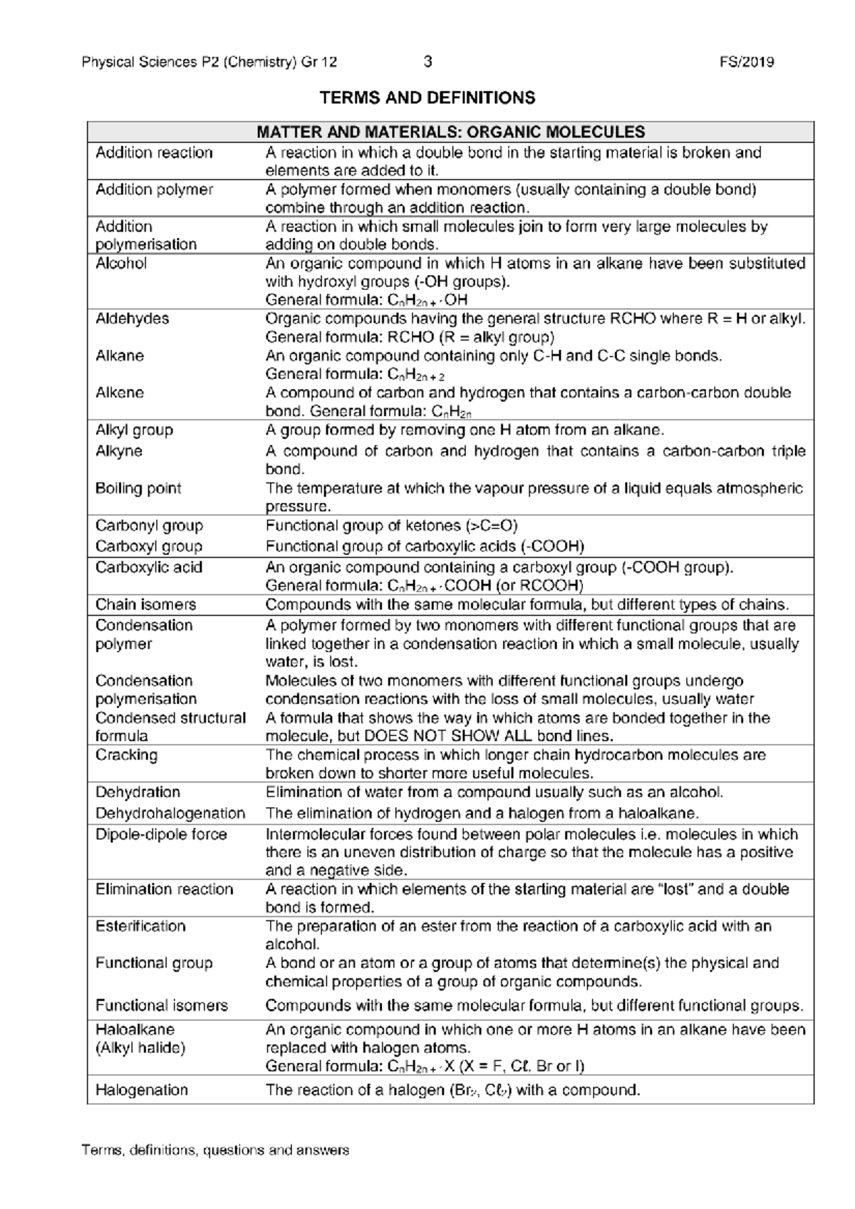 Physical Sciences P2 (Chemistry) Gr 12: Key Terms & Definitions - Studocu