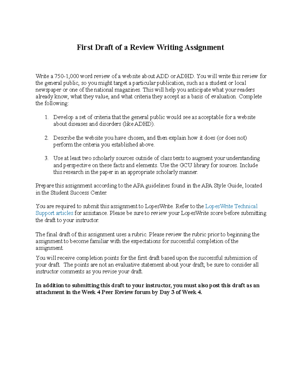 ENG105 Review Writing Assignment: First Draft Guidelines - Studocu