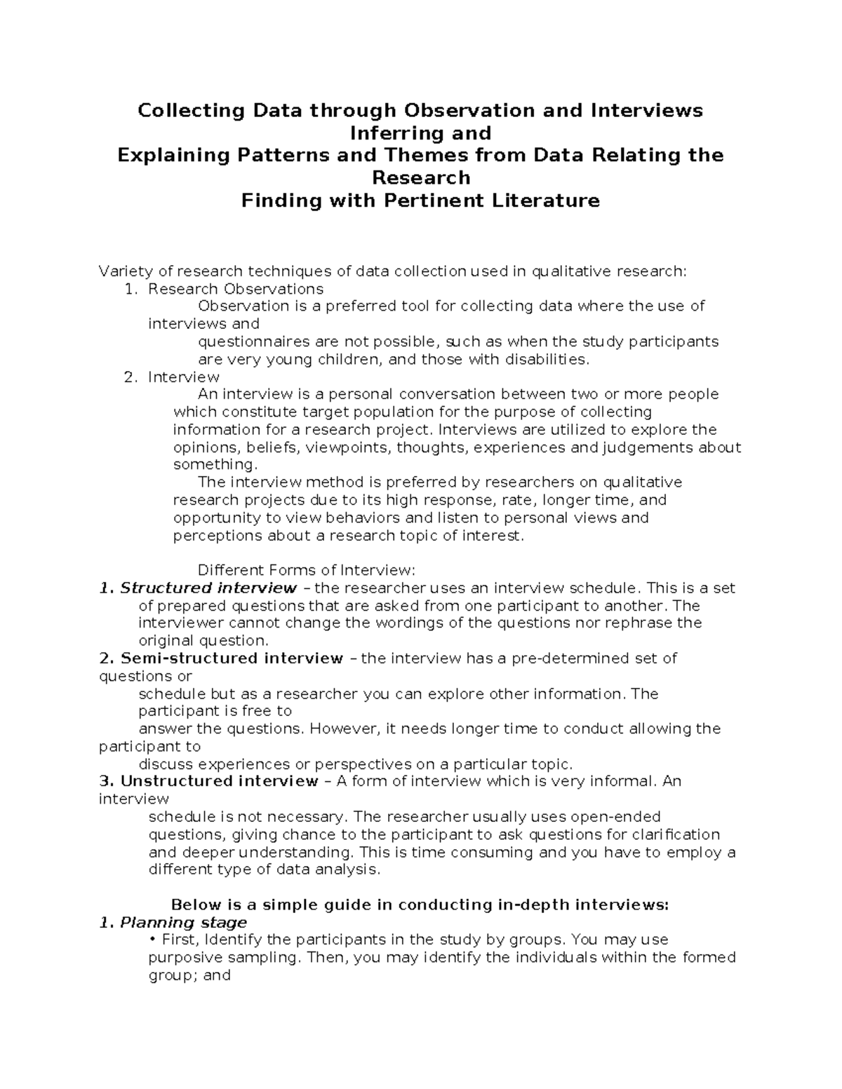 Qualitative Research Techniques: Data Collection via Observation ...