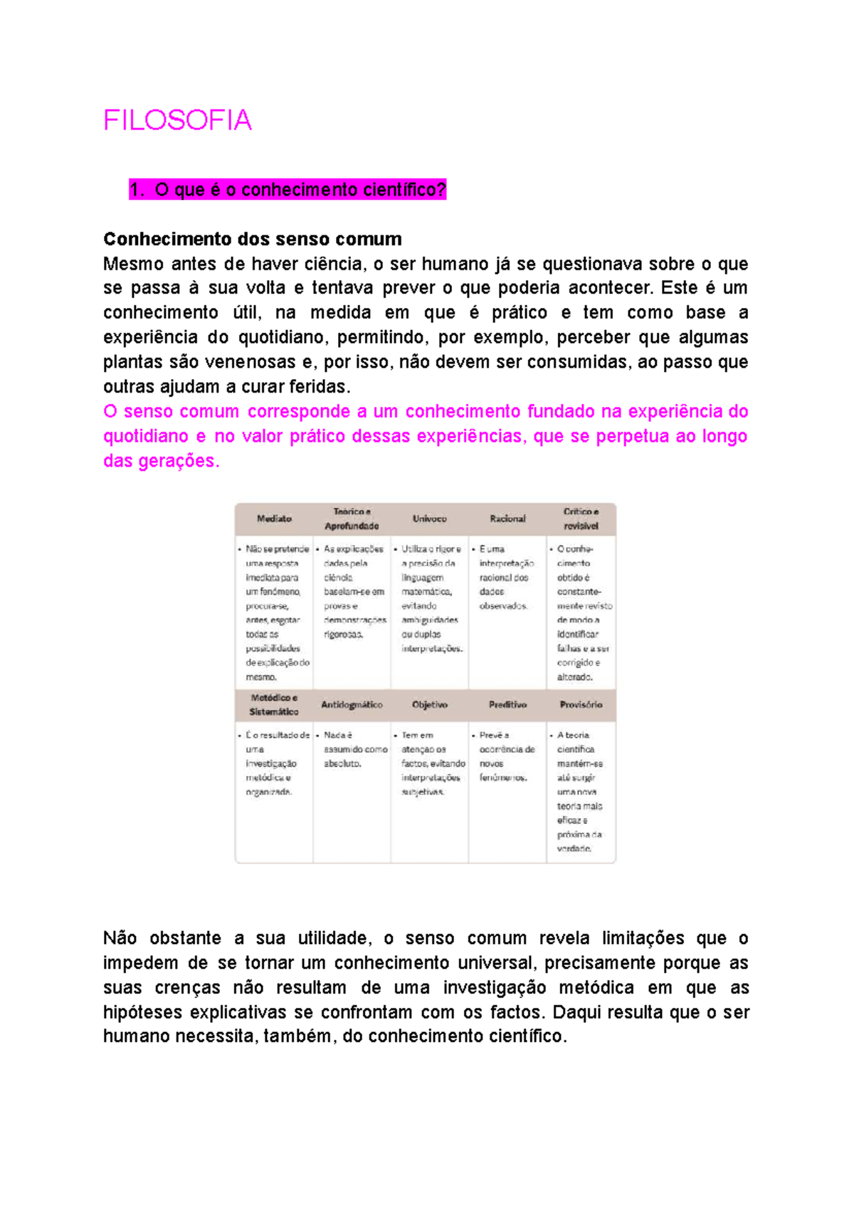 Filosofia: O Conhecimento Científico e o Senso Comum - CADVADEF - Studocu