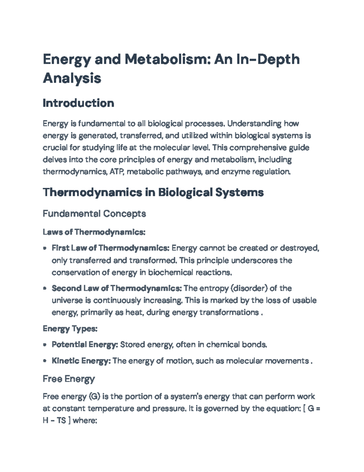 Energy and Metabolism: Key Concepts and Pathways for Biology 101 ...