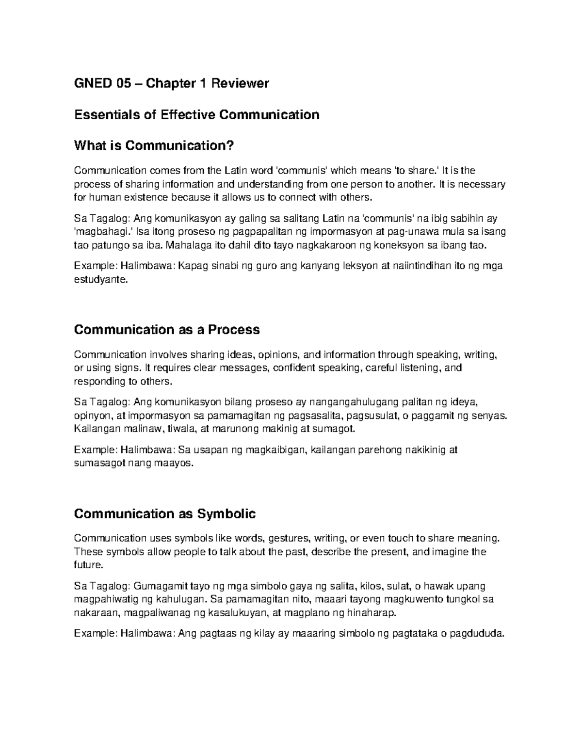 GNED 05 Chapter 1 Reviewer: Essentials of Effective Communication - Studocu