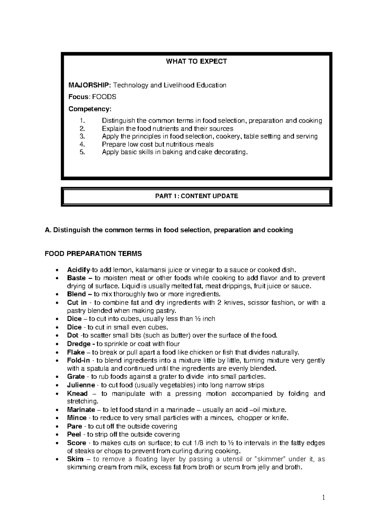 TLE - Foods: Key Competencies in Food Preparation and Nutrition - Studocu