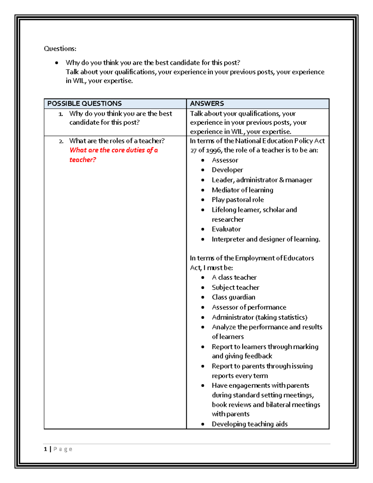 Interview Questions and Preparations for Educators (EDU 101) - Studocu