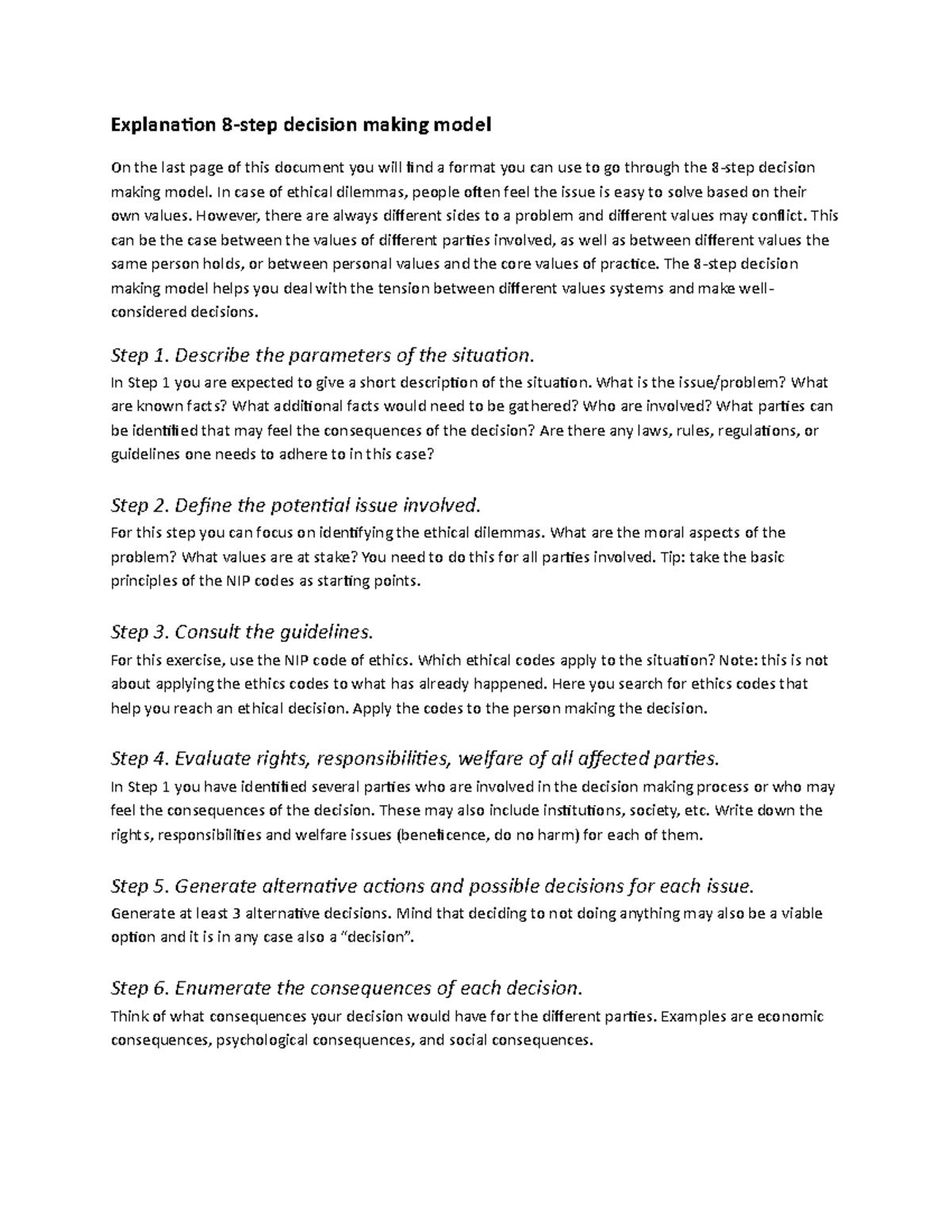 8-Step Decision Making Model Format: Ethical Guidelines & Process ...