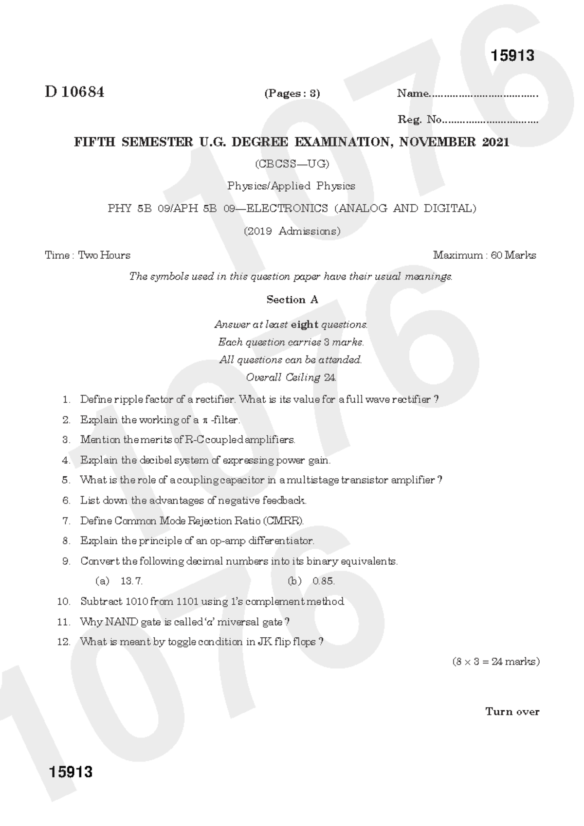 PHY 5B Final Exam Questions - Analog and Digital Electronics 2021 - Studocu