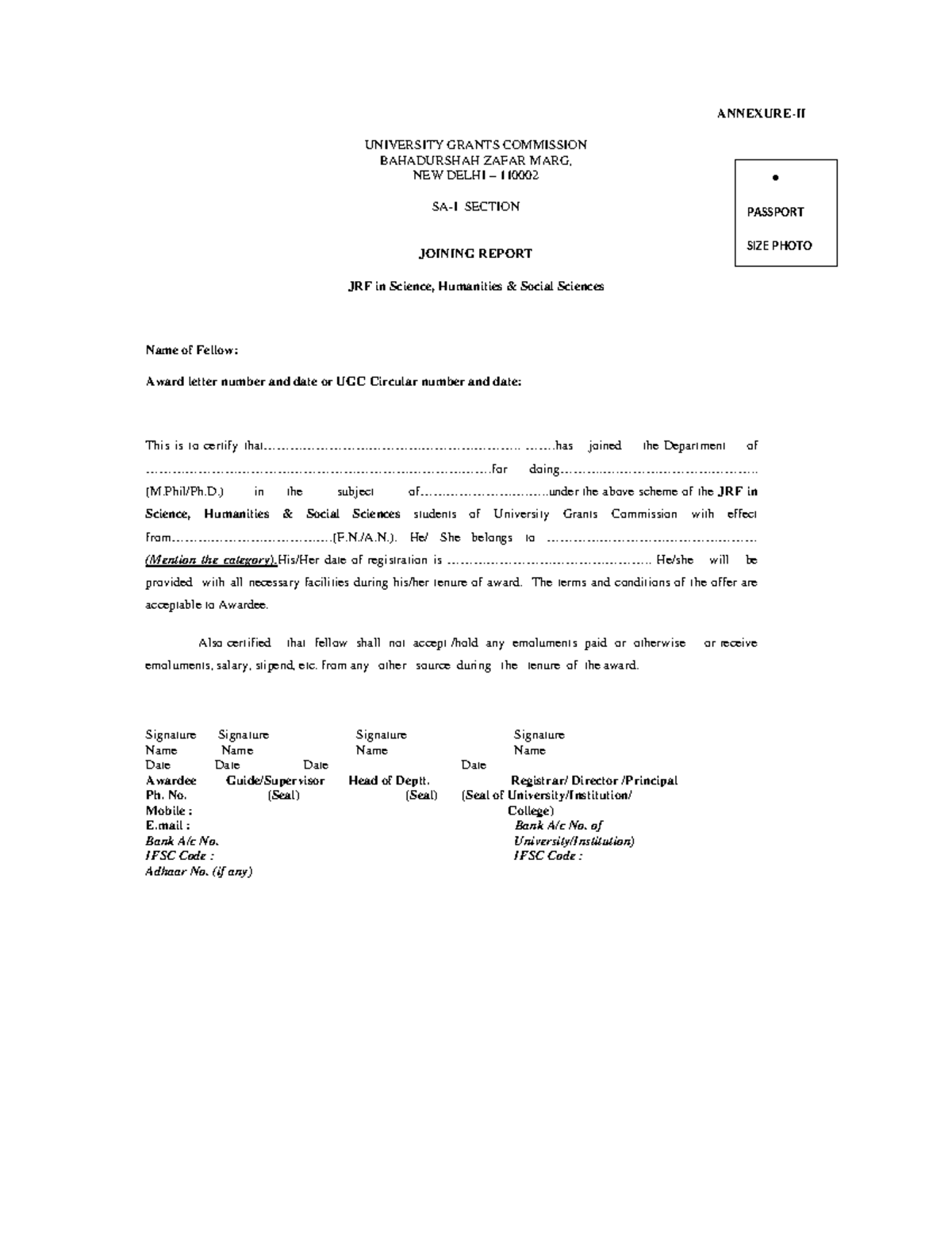 Joining Report for JRF in Science, Humanities & Social Sciences ...