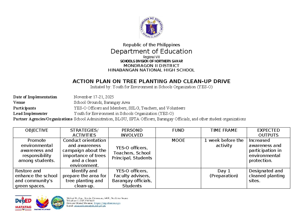 Action Plan on Tree Planting - Youth for Environment in Schools Org ...