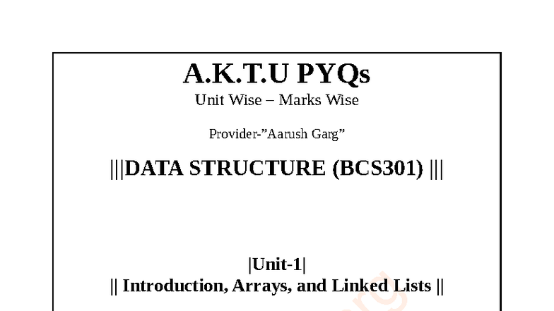 DS Unitwise Markswise - Important Questions (BCS301) - Studocu