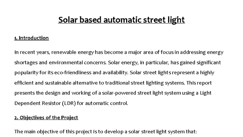 Solar Street Light System Design - TRUR6 - Studocu