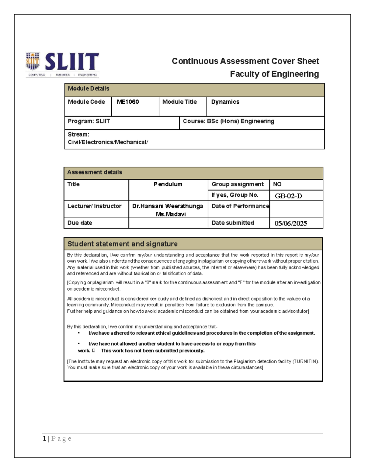 Pendulum Experiment Report - ME1060 Group Assignment - Studocu