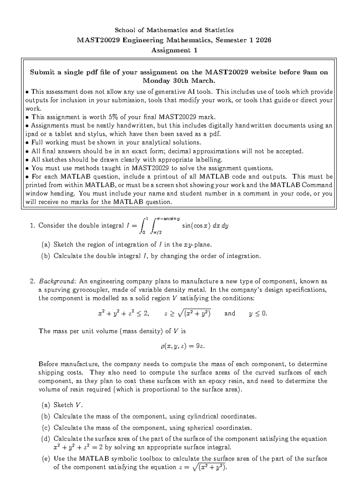 MAST20029 Engineering Mathematics Assignment 1 Guidelines - S1 2026 ...