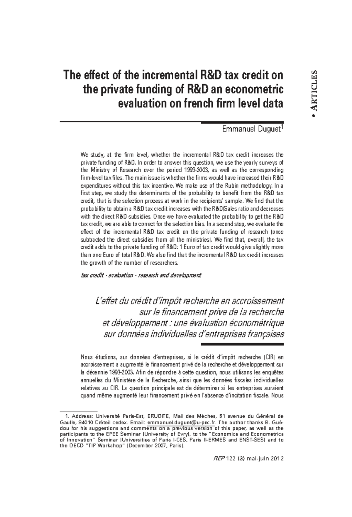 The Effect of Incremental R&D Tax Credit on Private Funding: An ...