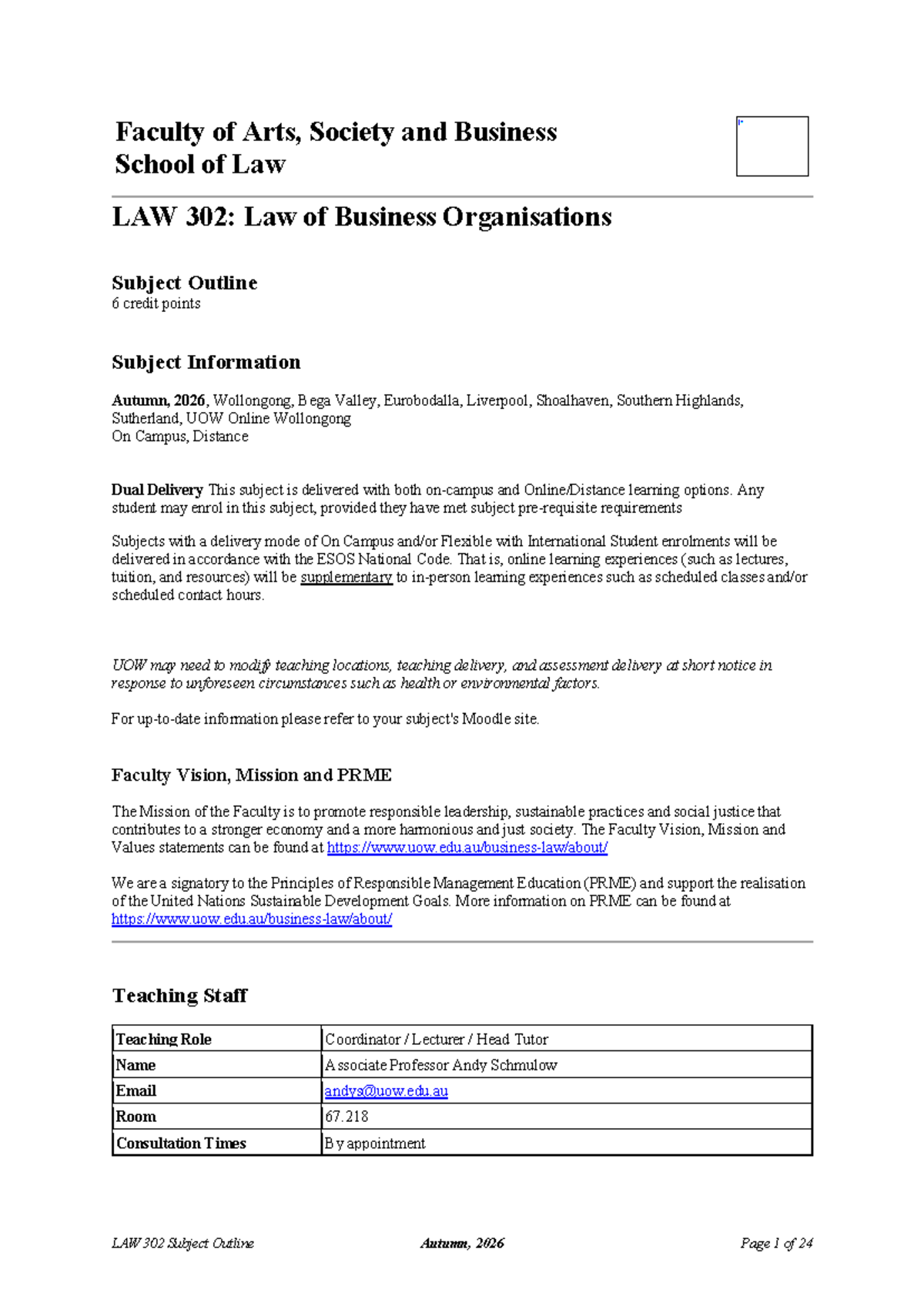 LAW 302: Business Organisations Law Subject Outline - Autumn 2026 - Studocu