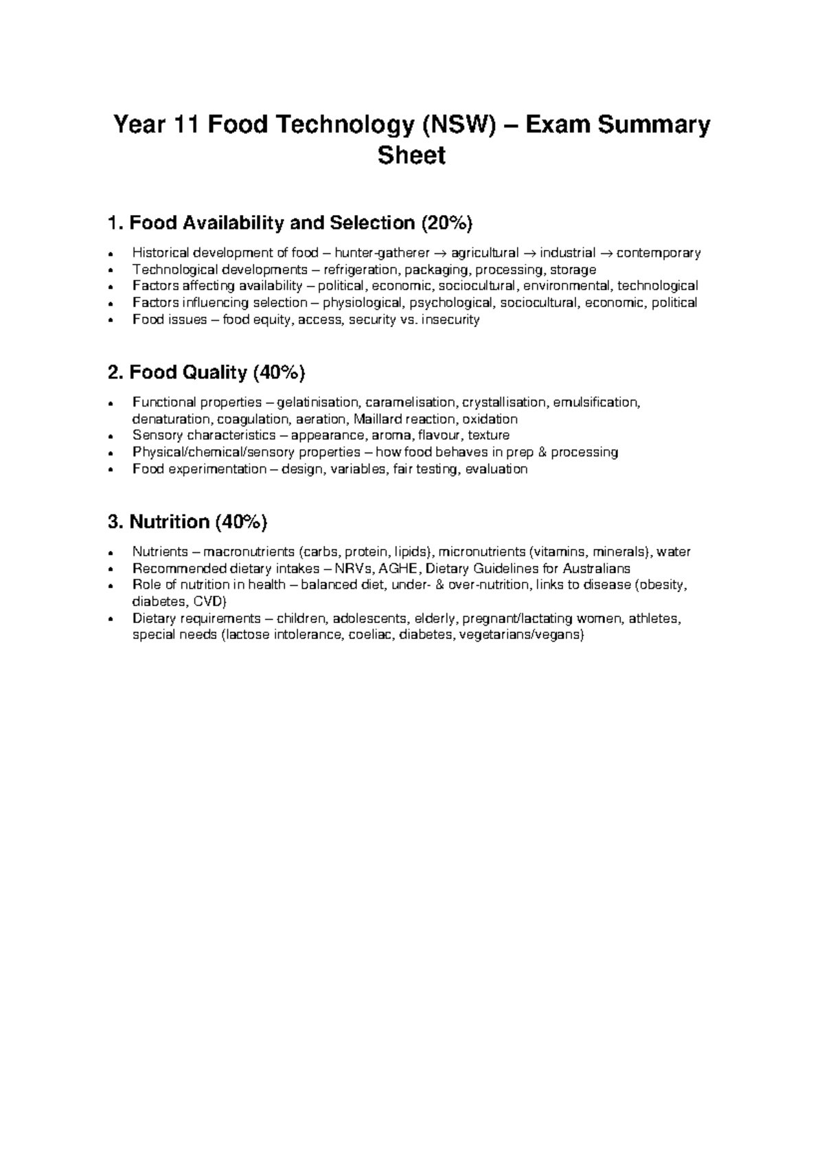 Year 11 Food Technology (NSW) Exam Summary Guide - Studocu