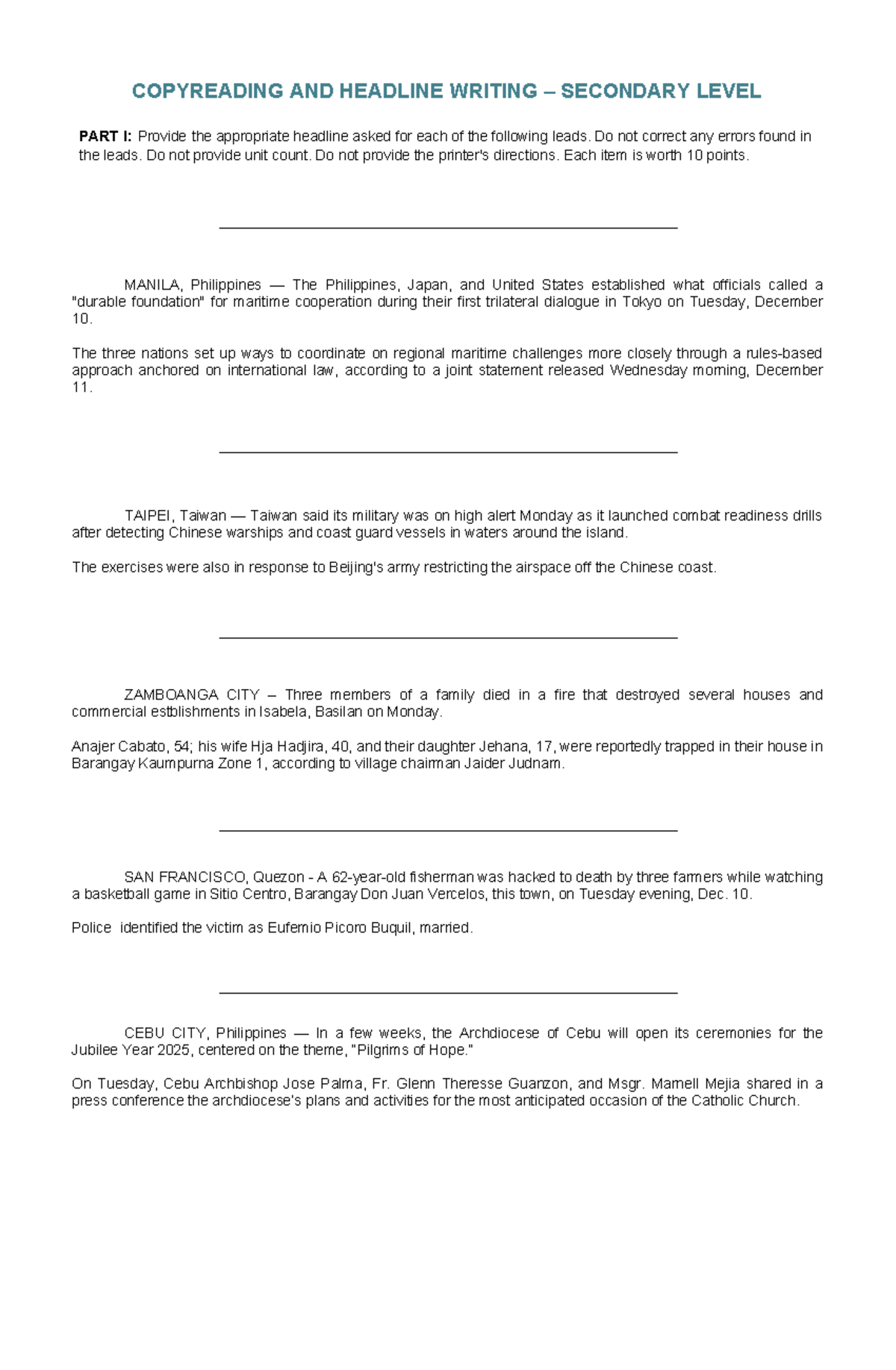 Copyreading in English - COPYREADING AND HEADLINE WRITING – SECONDARY ...