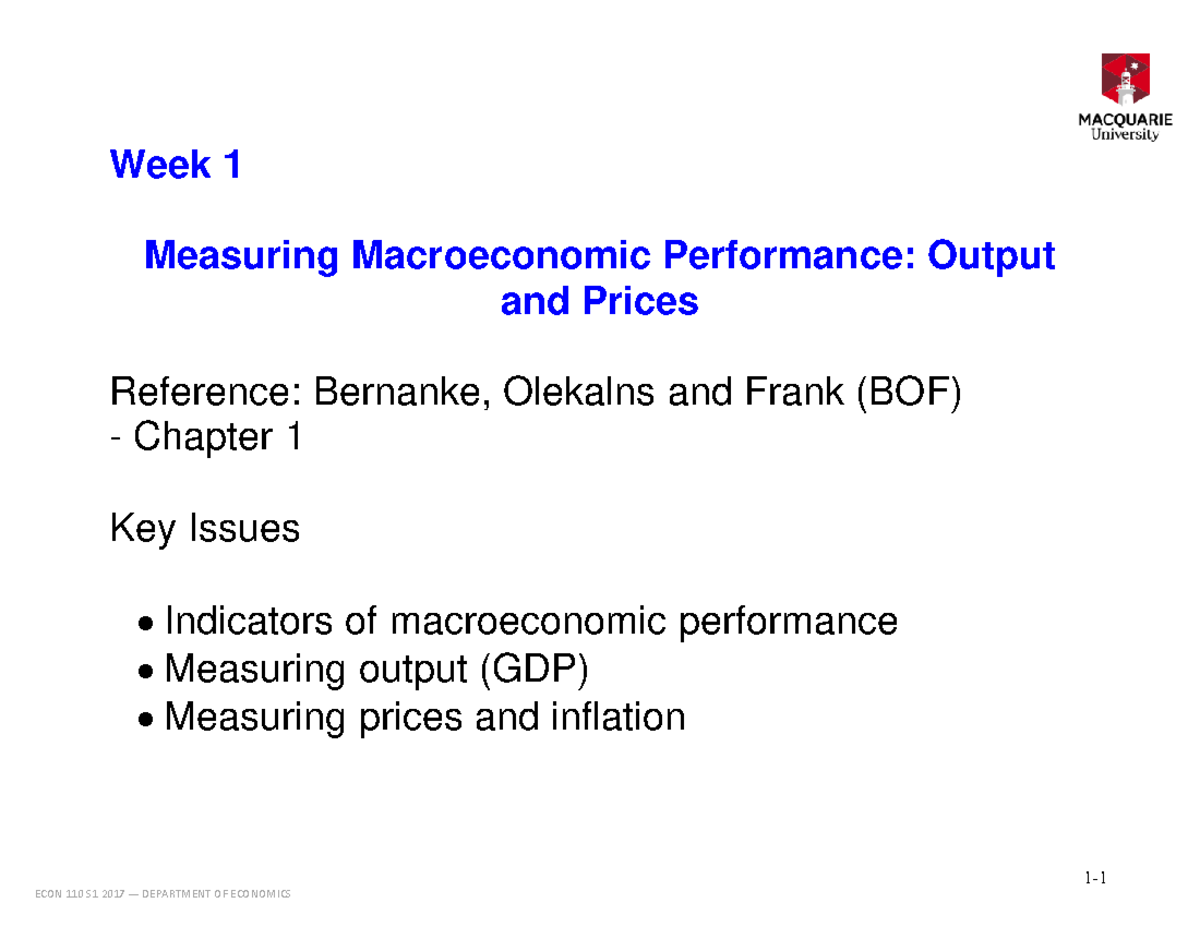 ECON 110 S2 2017 Week 1 Lecture Slides - Week 1 Measuring Macroeconomic ...