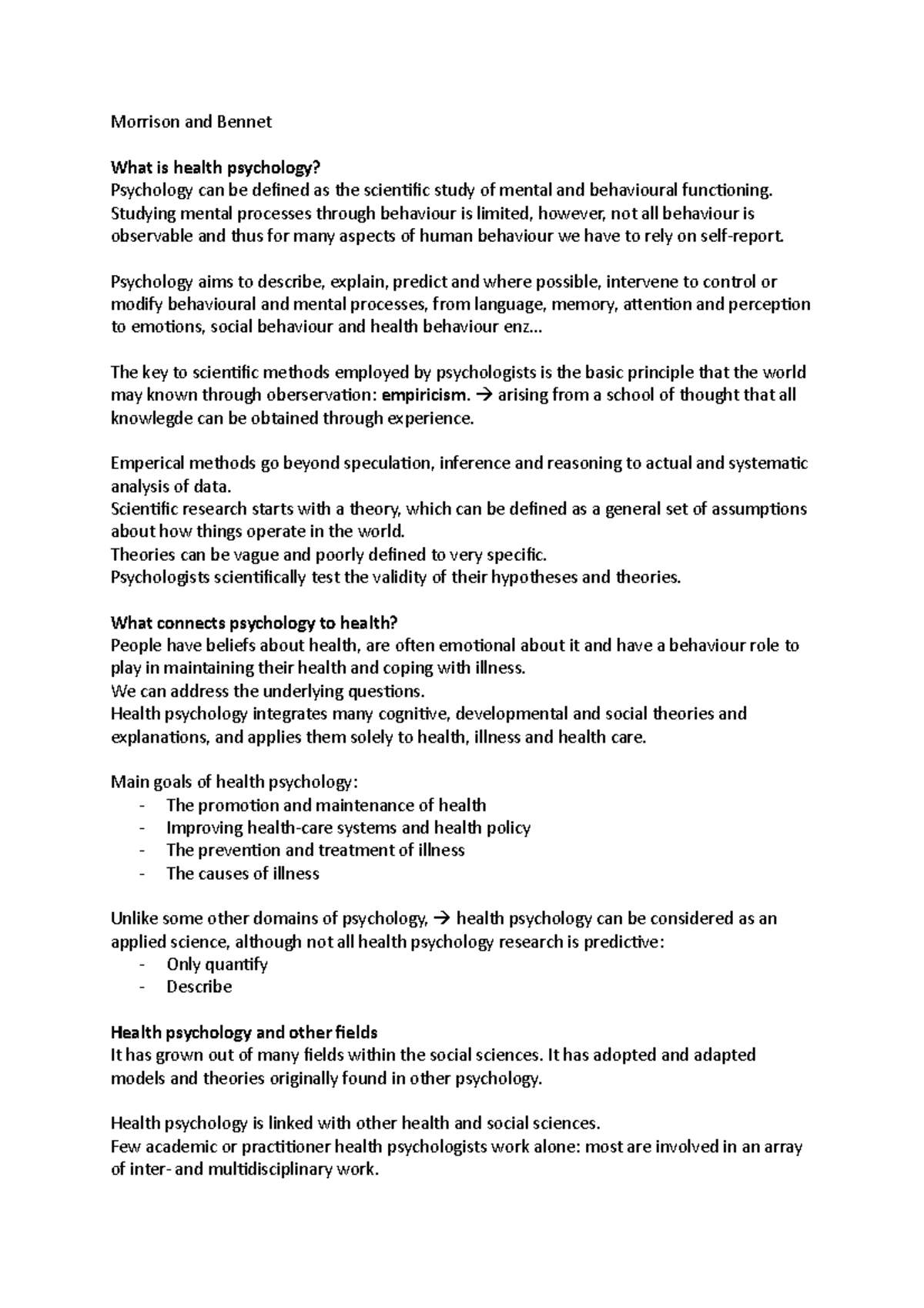 Morrison and Bennet - Samenvatting van 'An Introduction to Health ...