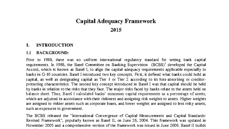 Capital Adequacy Framework: Basel II Guidelines for Banks (2015) - Studocu