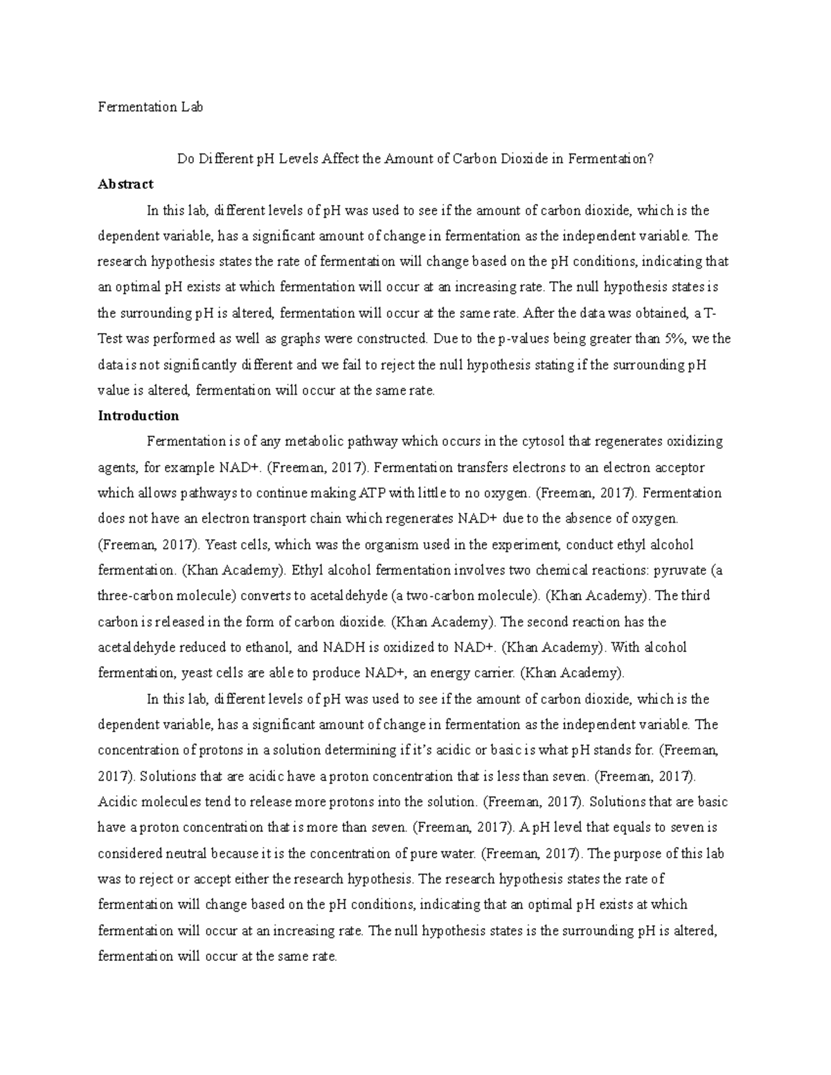 Fermentation Lab Report - Fermentation Lab Do Different pH Levels ...