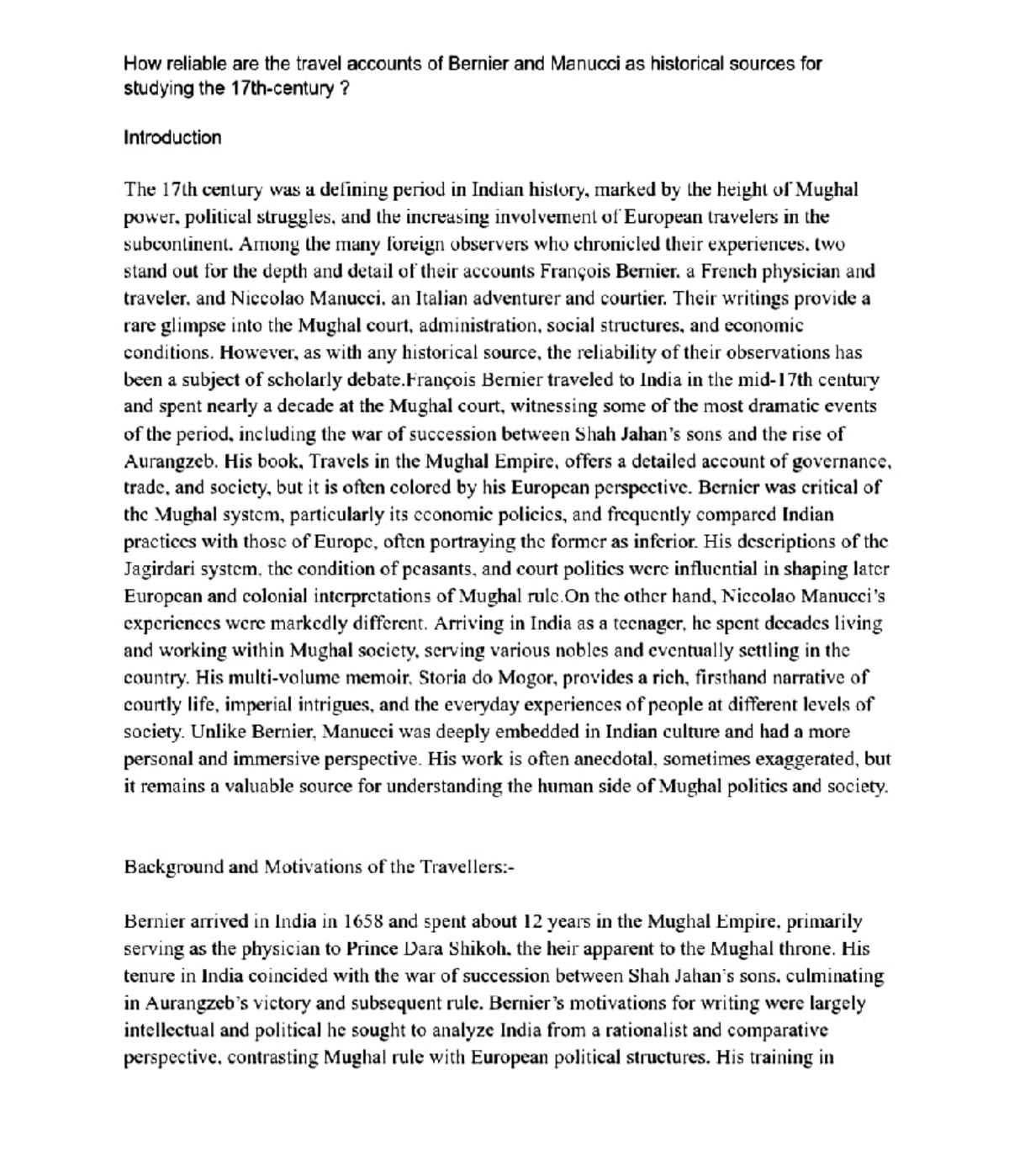 Travelogue of bernier and manucci - How reliable are the travel ...