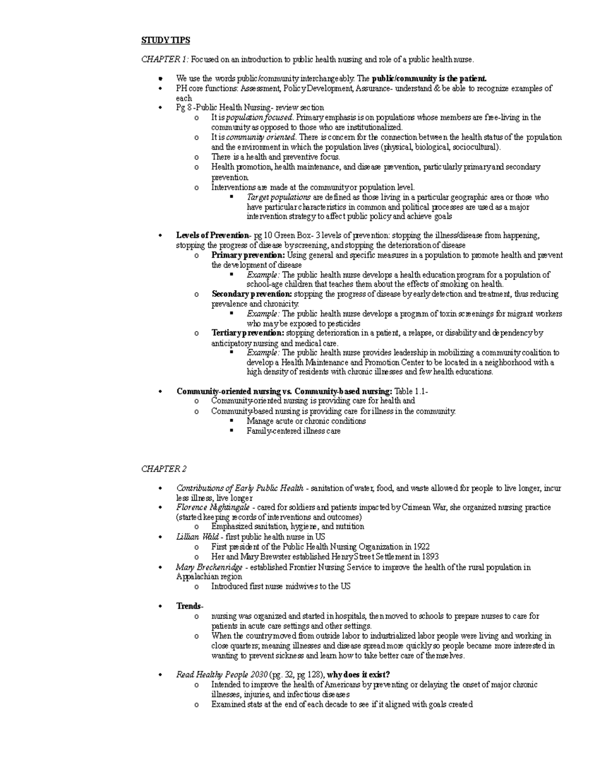 CC Public Health Nursing Midterm Study Guide and Tips - Studocu