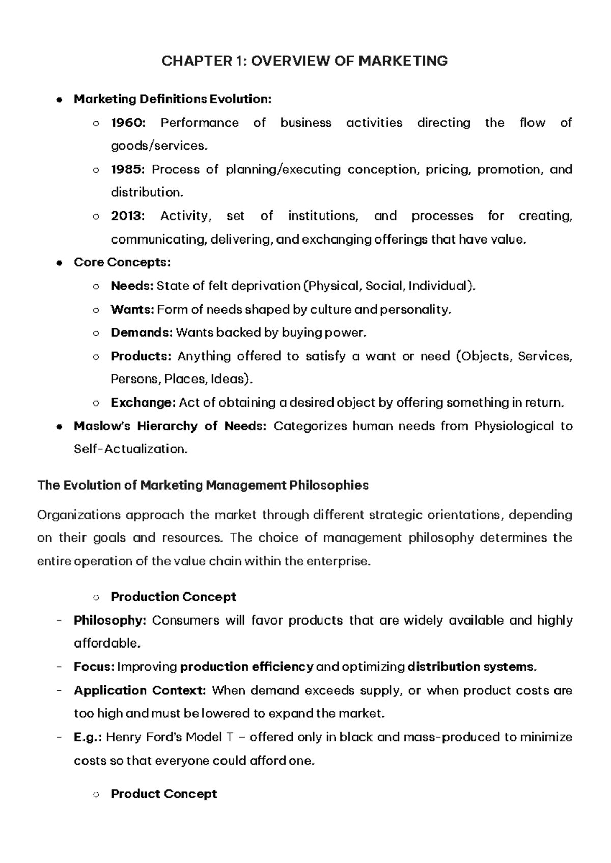 CHAPTER 1-6: MARKETING OVERVIEW AND STRATEGIES SUMMARY - Studocu