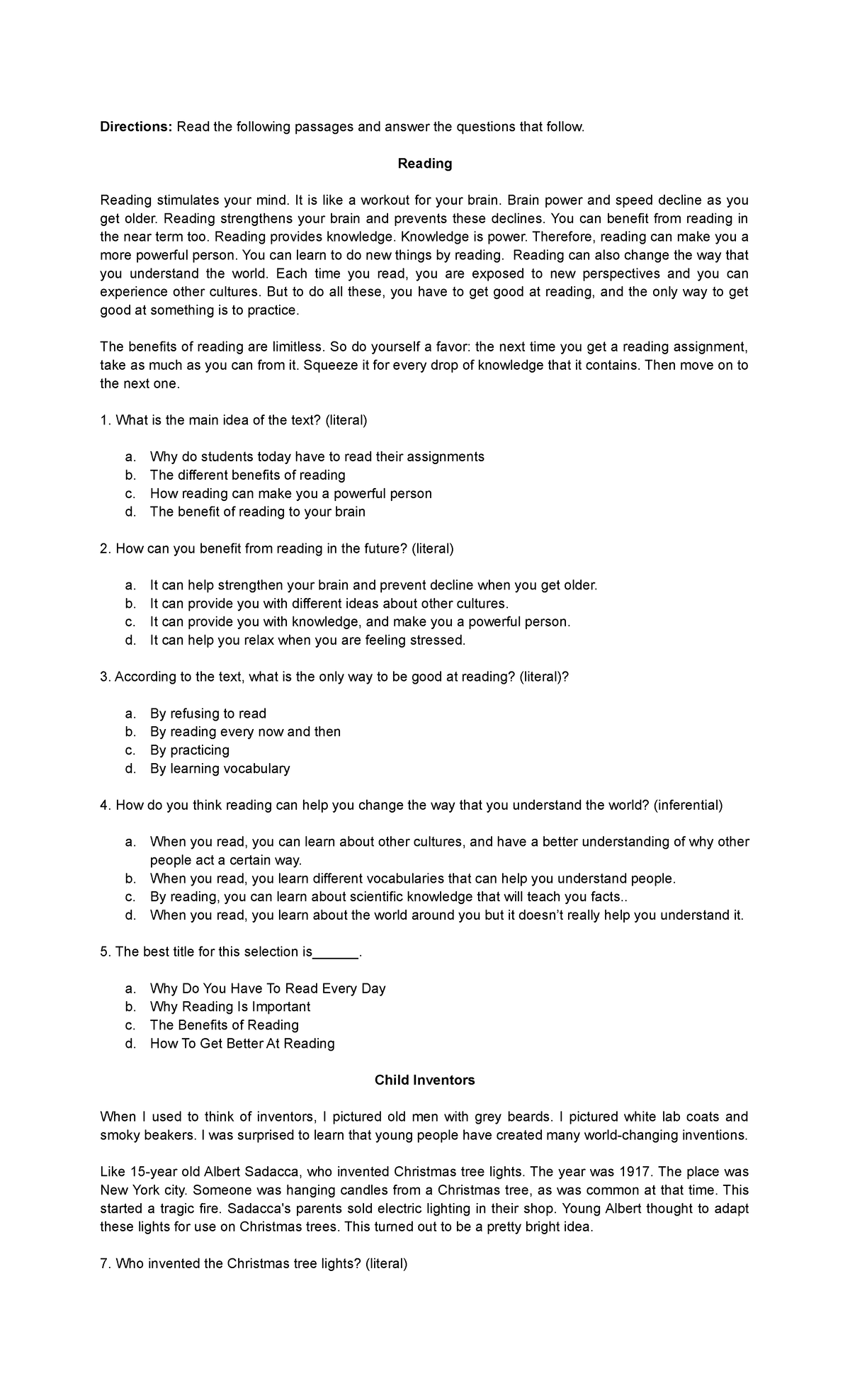 Reading Comprehension Test: Mastering Key Concepts and Inventions - Studocu