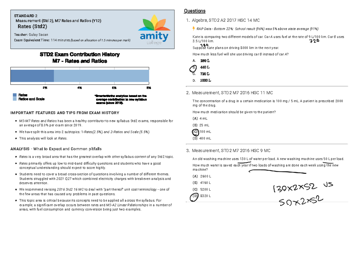 HSC Questions on Rates and Ratios (STD2 M7) - Studocu