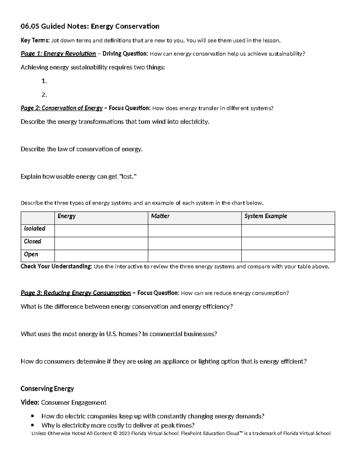 06 05 Guided Notes: Energy Conservation Overview and Key Concepts - Studocu