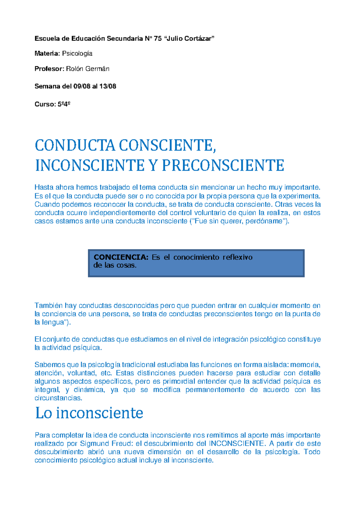 Psicología 5º4º: Conducta Consciente, Inconsciente y Preconsciente ...