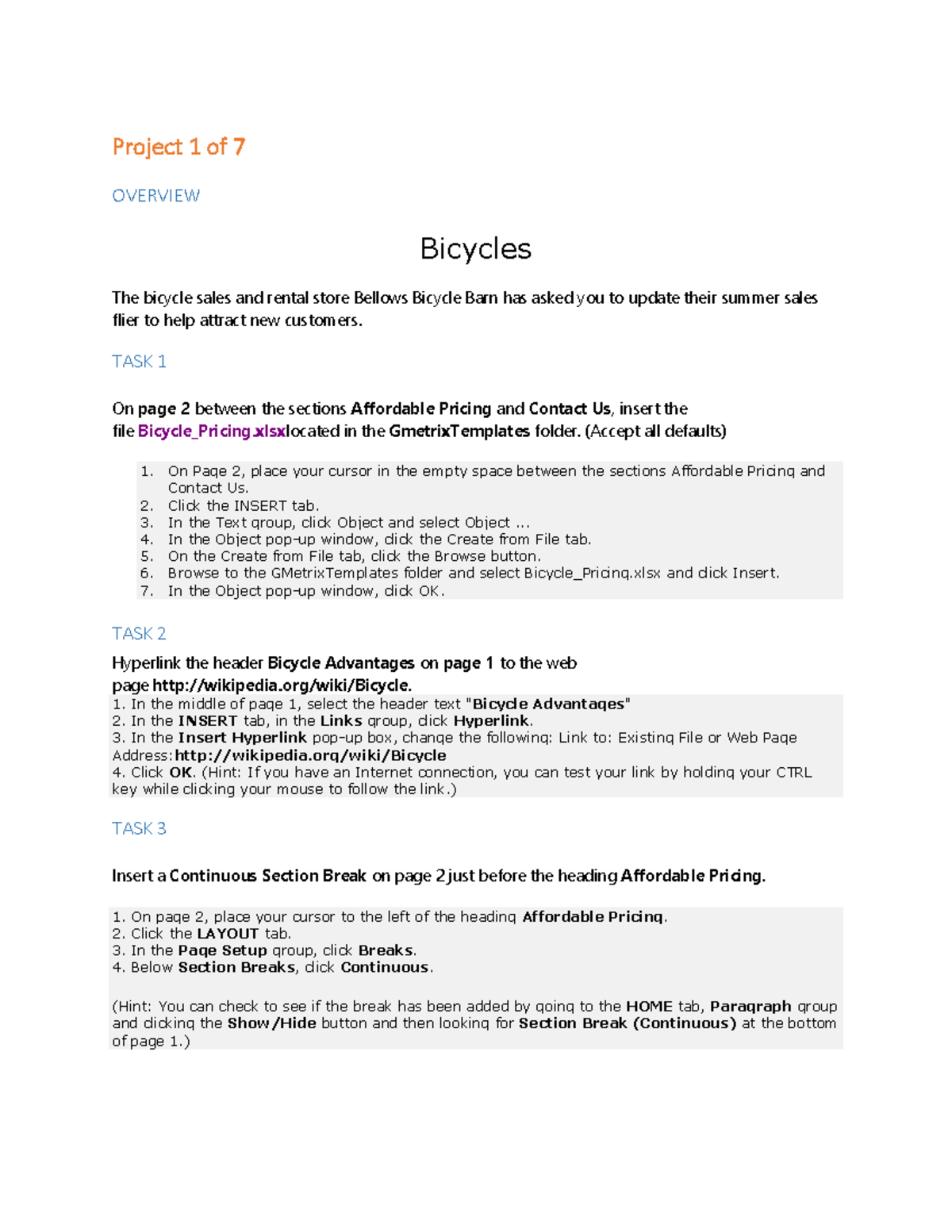 MOS WORD 2016 - CORE Practice Exam 1: Project Tasks Overview - Studocu
