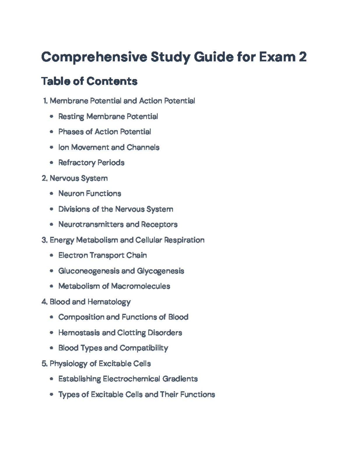 Comprehensive Study Guide for Physiology Exam 2 - Comprehensive Study ...