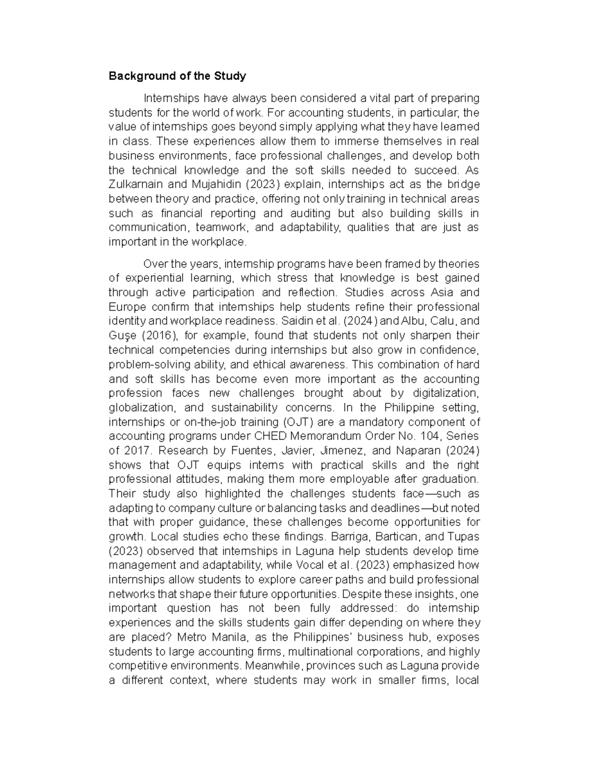 BOS- Research: The Impact of Internships on Accounting Students - Studocu