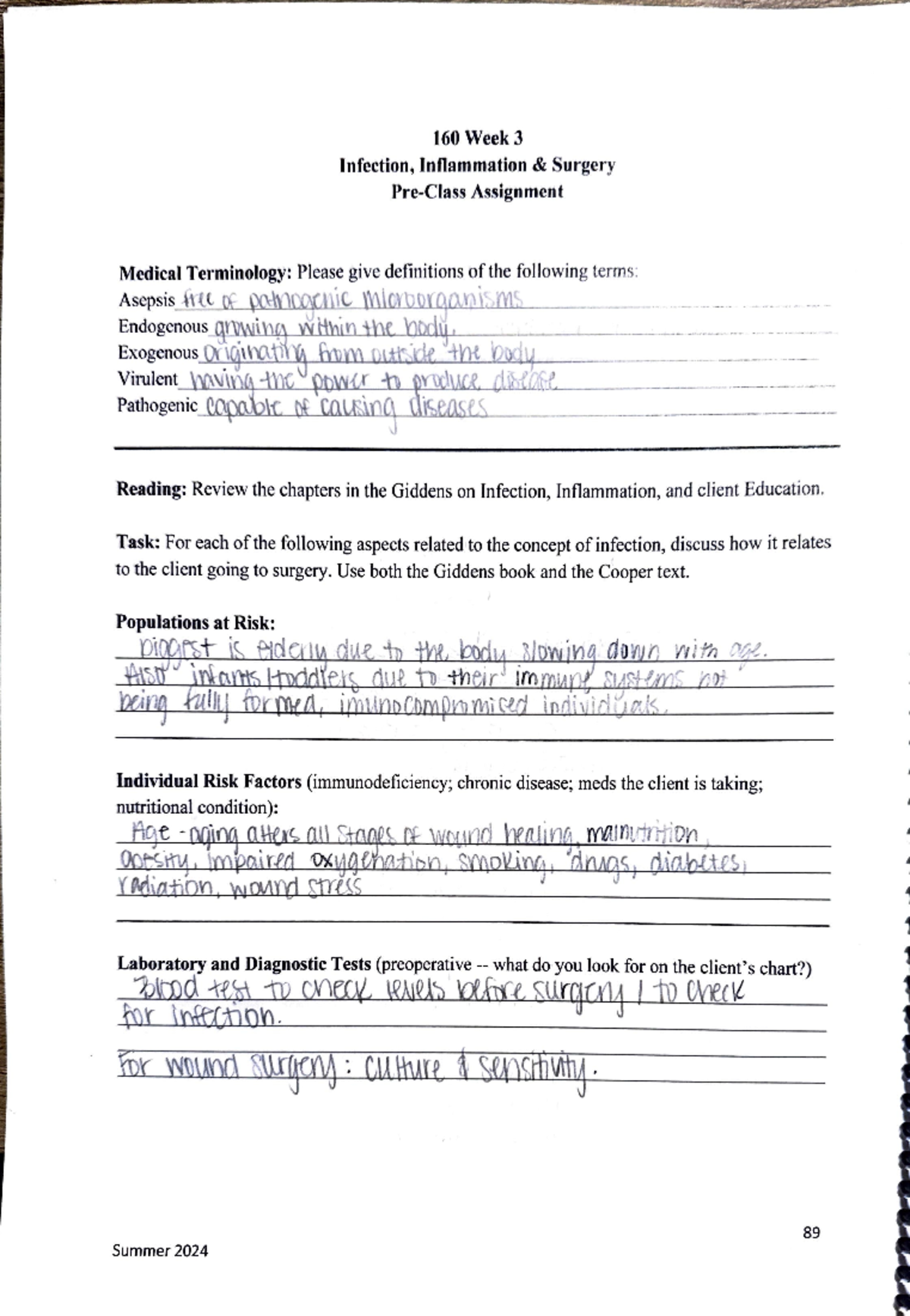160 WEEK 3 - Pre class assignment - 160 Week 3 Infection, Inflammation ...