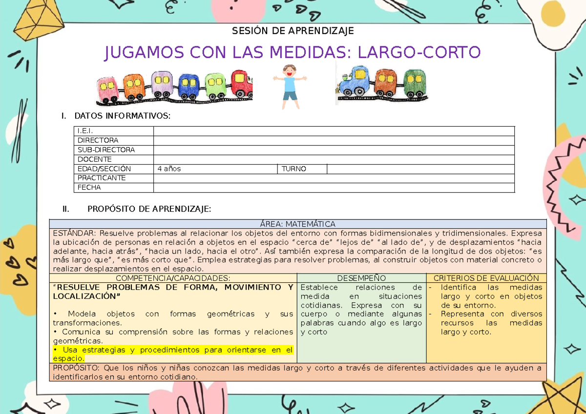 Sesión de Aprendizaje: Medidas Largo y Corto en Matemáticas - Studocu